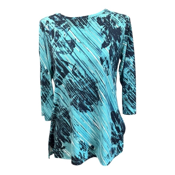 Christopher & Banks Tops - Christopher & Banks Blue and Black Abstract Women's Top
